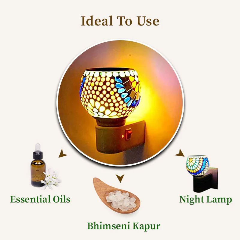 Premium Electric Kapoor Dani for Home | Camphor Diffuser | Essential Oil Aroma Diffuser | Electric Aroma Burner with Night Lamp