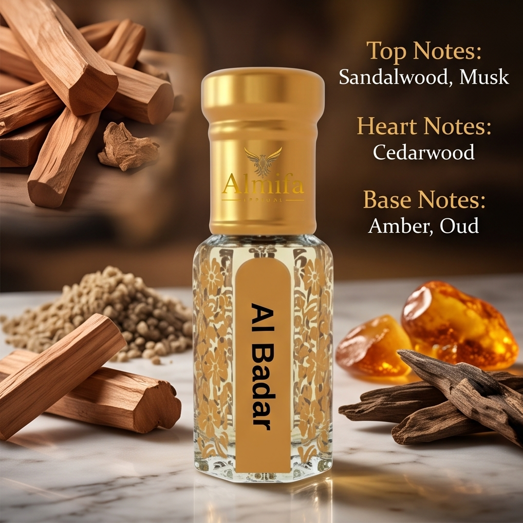 Al Badar Attar by Almifa Perfume (6ml) | Premium Non-Alcoholic Attar | Long Lasting Woody Oud Fragrance for Men & Women