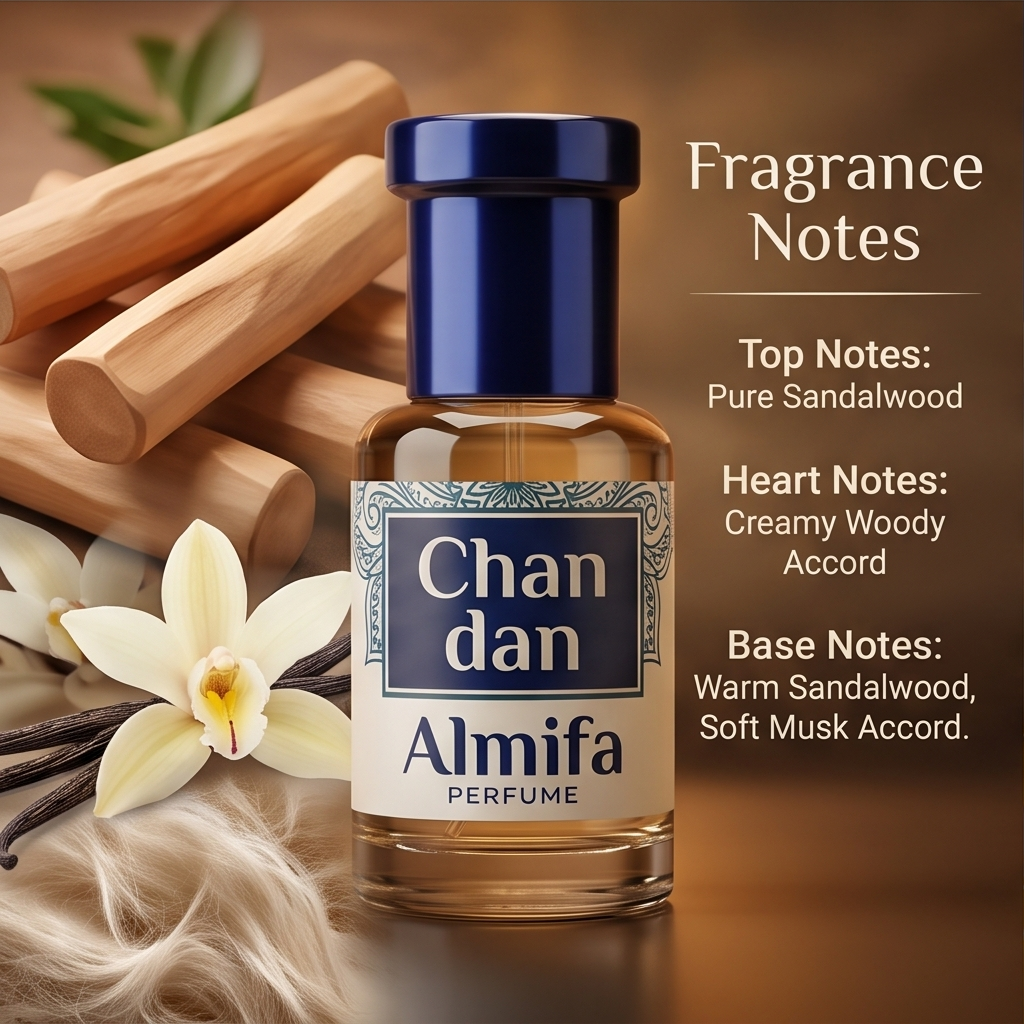 Almifa Chandan Attar (6ml) | Pure Sandalwood Attar | Long Lasting Non-Alcoholic Attar | Premium Unisex Fragrance