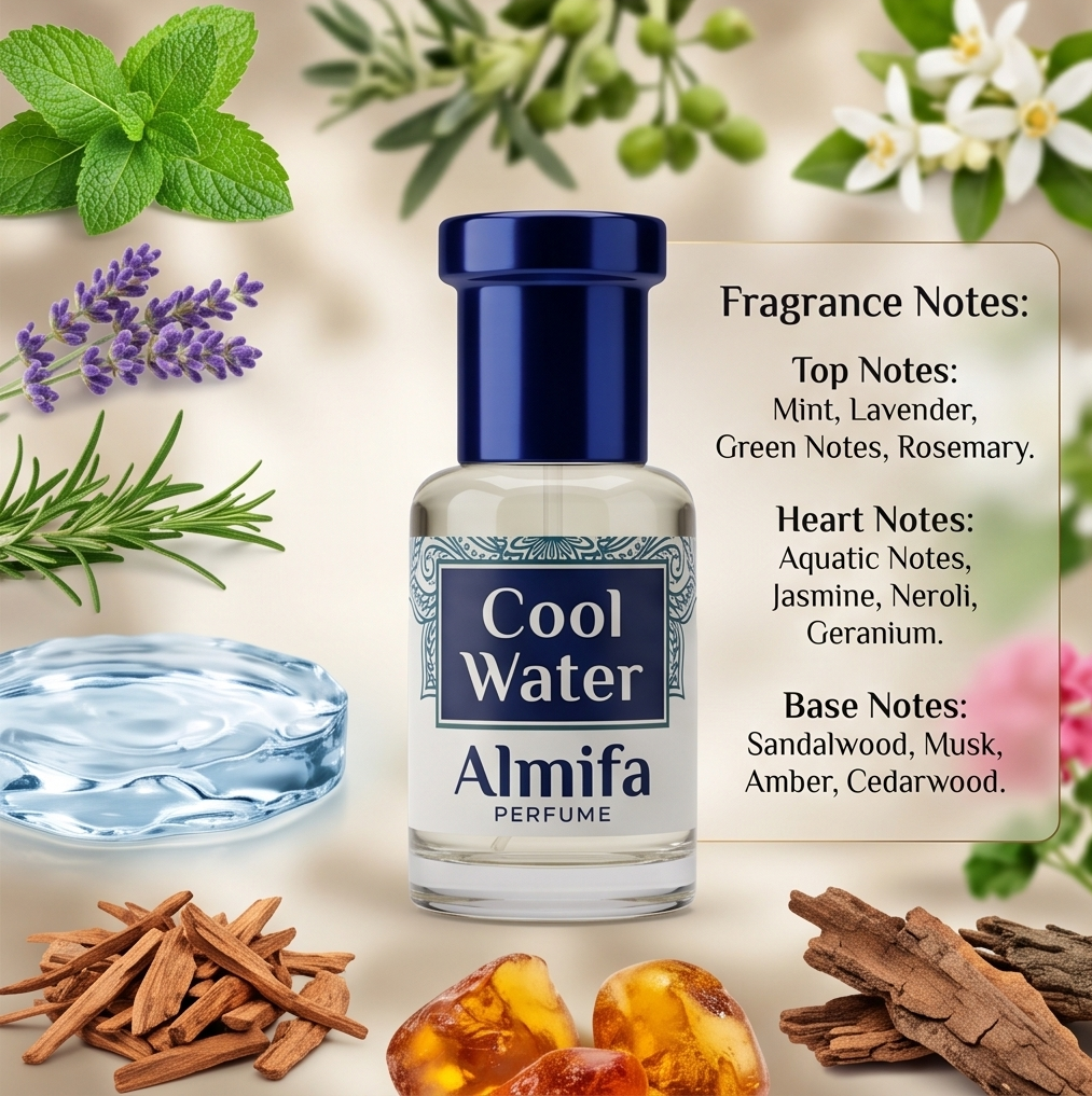 Almifa Cool Water Attar (6ml) | Premium Non-Alcoholic Attar | Long Lasting Fresh Aquatic Fragrance for Men & Women