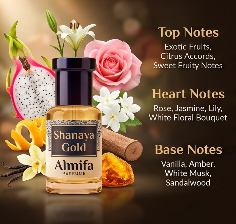Almifa Shanaya Gold Attar (6ml) | Premium Non-Alcoholic Attar | Long Lasting Luxury Floral Fragrance for Women